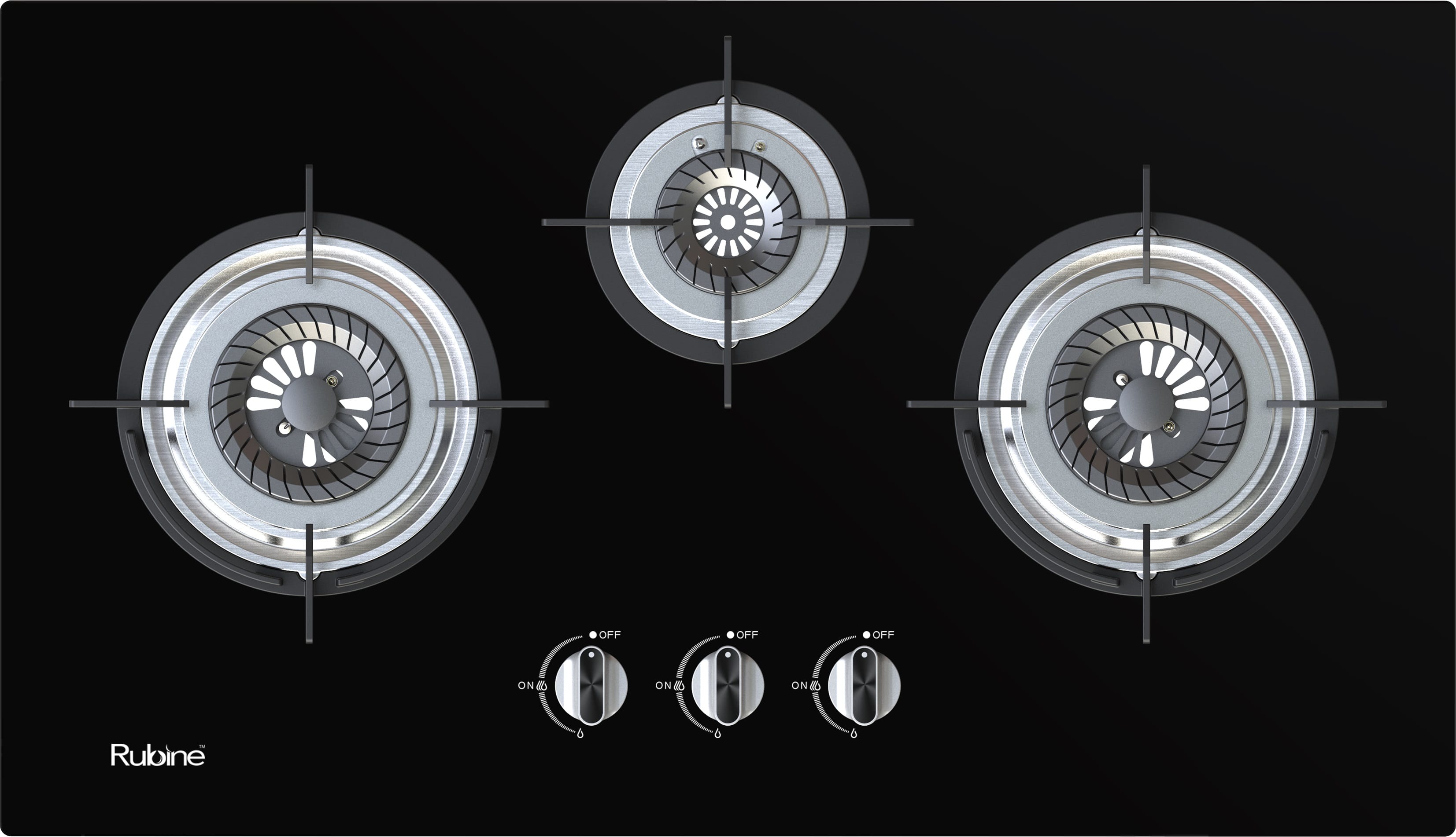 RUBINE GAS HOB RGH-CALDO3B-BL 5.2+2.0KW 3BURNERS 80CM