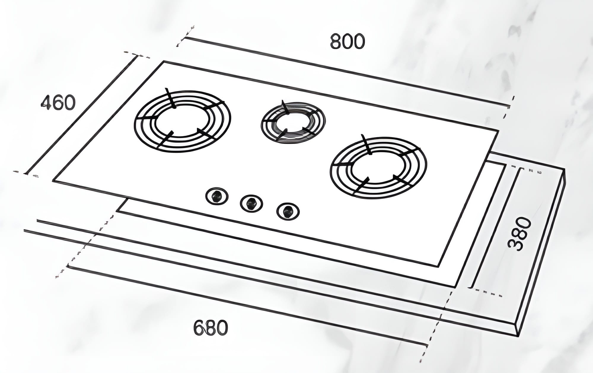 RUBINE GAS HOB RGH-CALDO3B-BL 5.2+2.0KW 3BURNERS 80CM