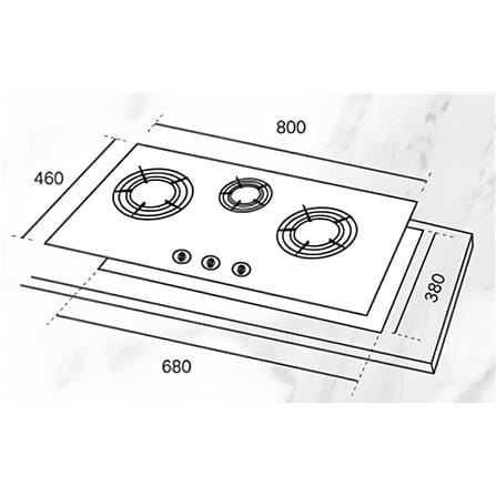 RUBINE GAS HOB RGH-CALDO3B-BL 5.2+2.0KW 3BURNERS 80CM