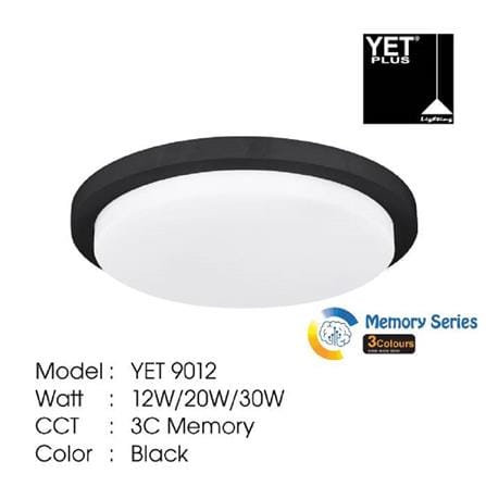 YETPLUS CEILING LAMP LED 9012 20W 3COLOR BLACK 9"