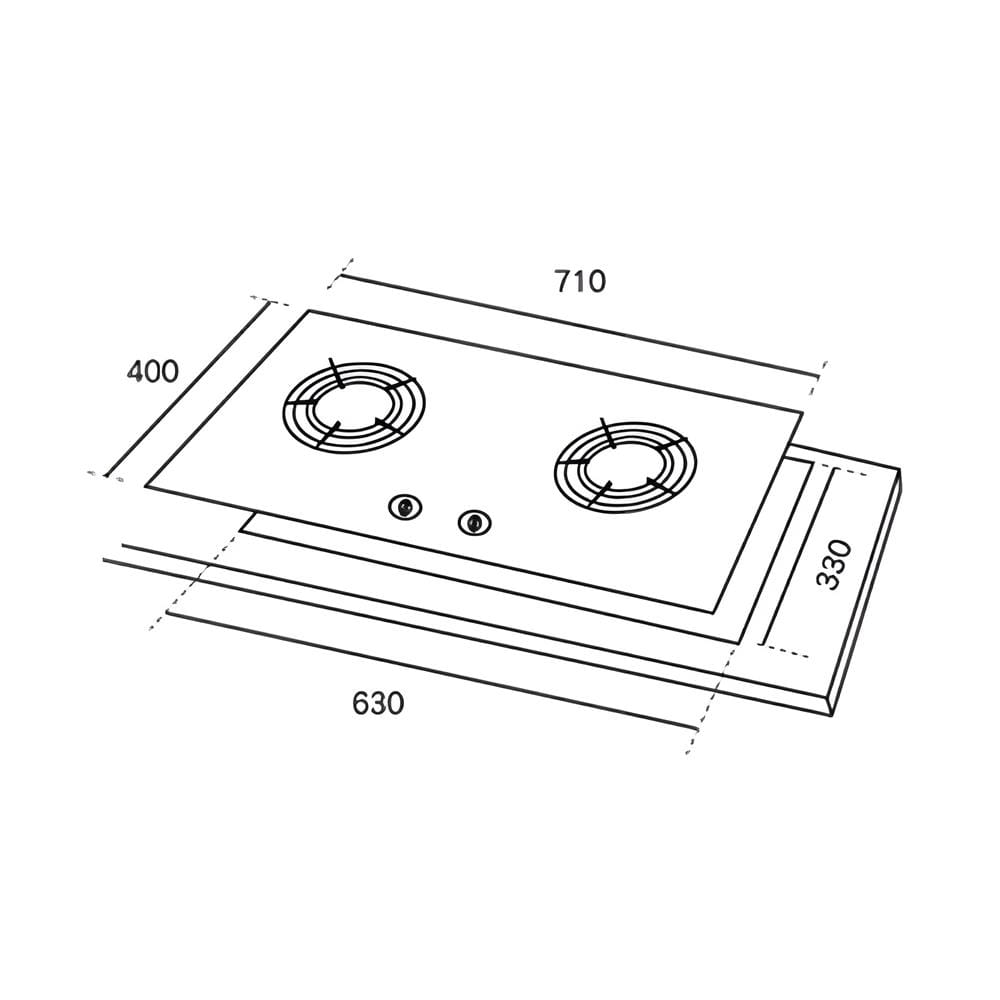 RUBINE GAS HOB RGH-CALDO2B-SS 2BURNERs STAINLESS STEEL 5.2KW 76CM
