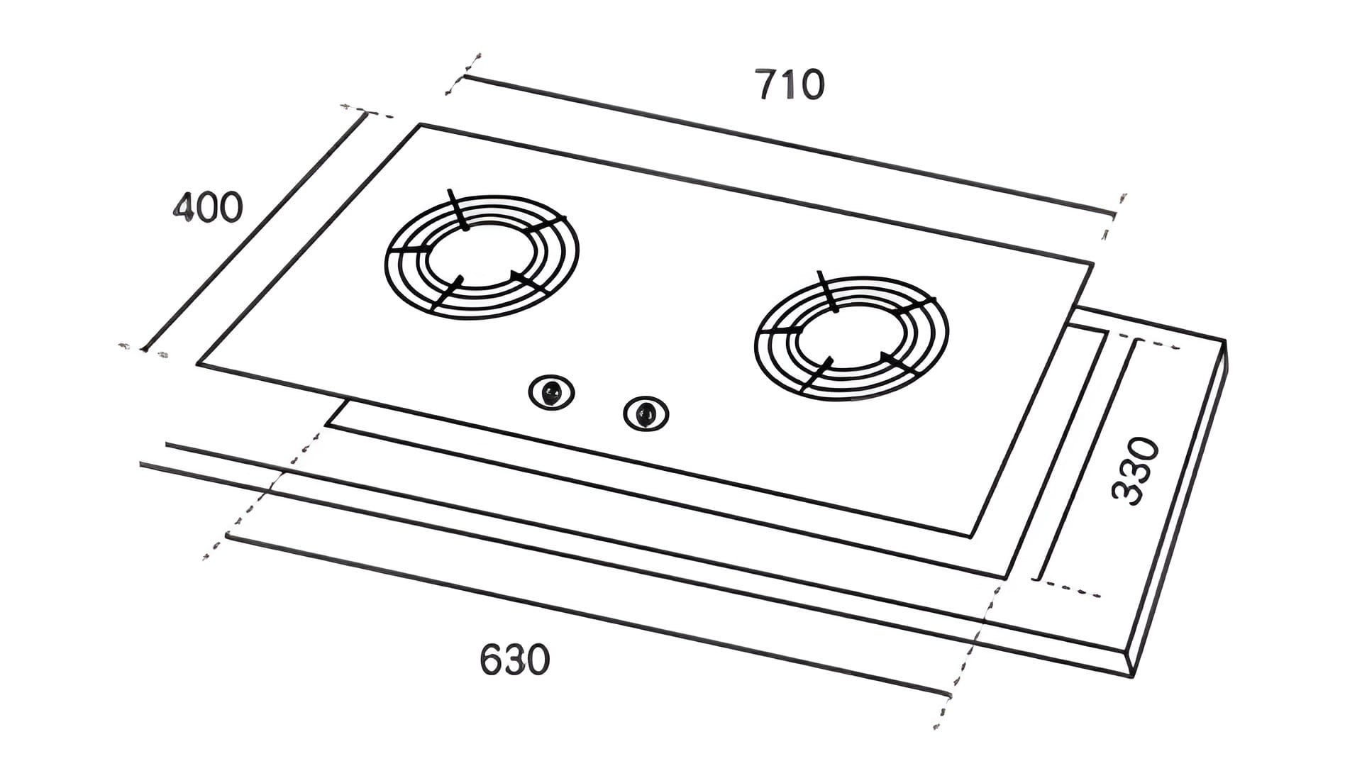 RUBINE GAS HOB RGH-CALDO2B-SS 2BURNERs STAINLESS STEEL 5.2KW 76CM