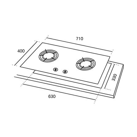 RUBINE GAS HOB RGH-CALDO2B-SS 2BURNERs STAINLESS STEEL 5.2KW 76CM