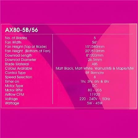 ALPHA CEILING FAN AX80 5BLADE MAPLE ABS 56"