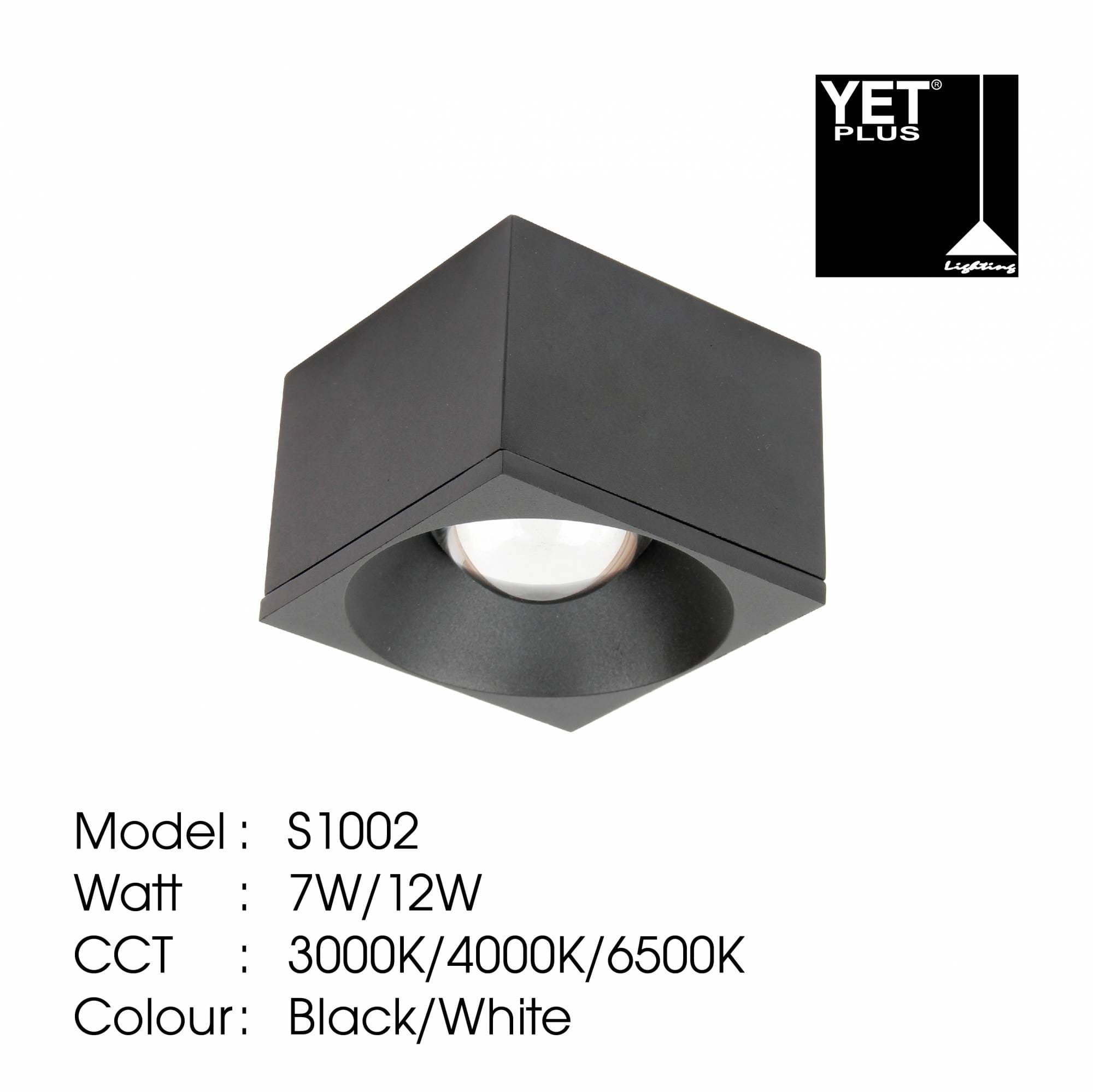 YETPLUS SURFACE DOWNLIGHT LED S1002 7W DAYLIGHT (6500K) SQUARE BLACK