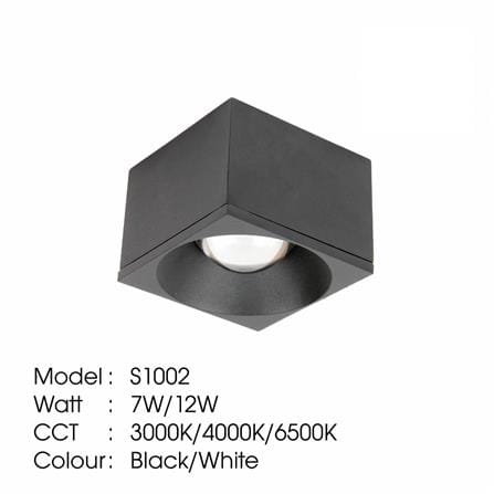 YETPLUS SURFACE DOWNLIGHT LED S1002 7W DAYLIGHT (6500K) SQUARE BLACK