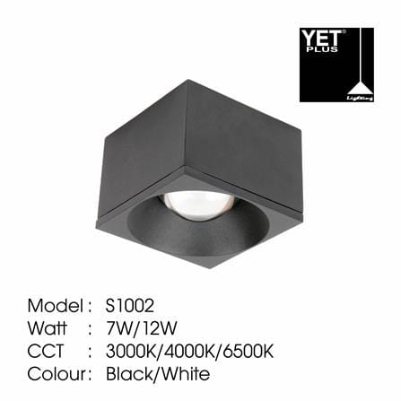 YETPLUS SURFACE DOWNLIGHT LED S1002 7W DAYLIGHT (6500K) SQUARE BLACK