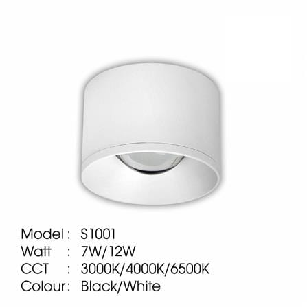 YETPLUS SURFACE DOWNLIGHT LED S1001 7W COOL WHITE (4000K) ROUND WHITE