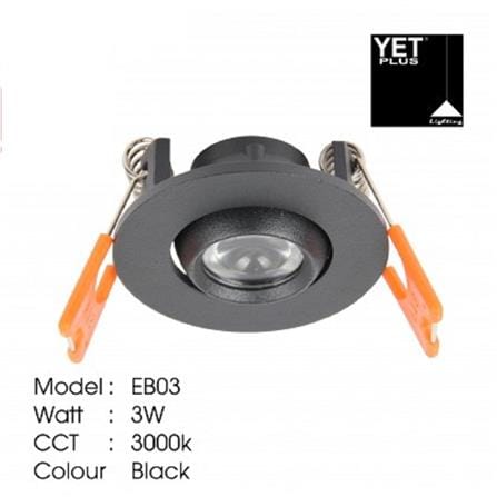 YETPLUS RECESSED EYEBALL LED EB03 3W WARM WHITE (3000K) ROUND BLACK