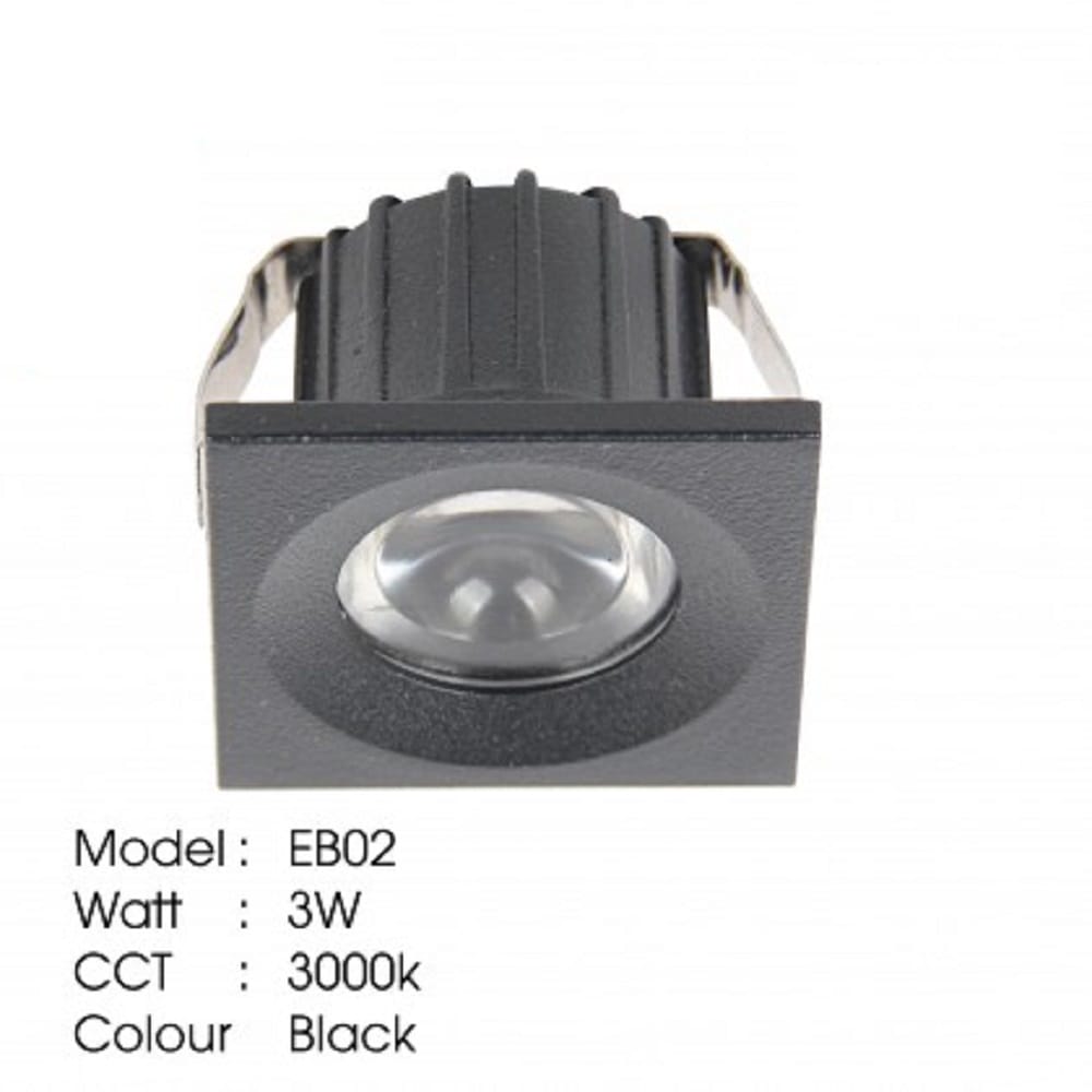 YETPLUS RECESSED EYEBALL LED EB02 3W WARM WHITE (3000K) SQUARE BLACK