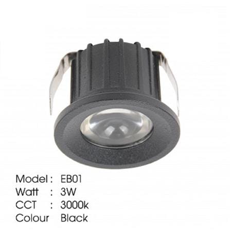 YETPLUS RECESSED EYEBALL LED EB01 3W WARM WHITE (3000K) ROUND BLACK