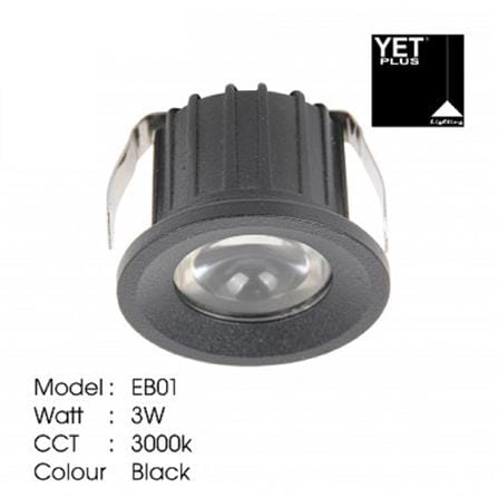 YETPLUS RECESSED EYEBALL LED EB01 3W WARM WHITE (3000K) ROUND BLACK
