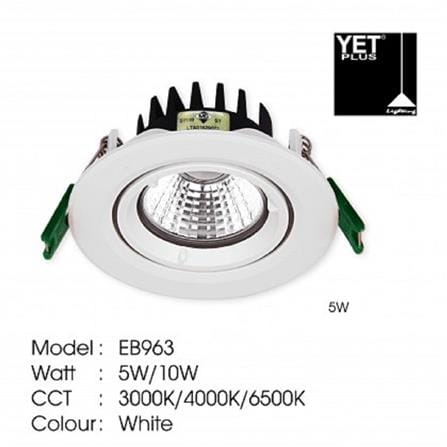 YETPLUS RECESSED EYEBALL LED EB963 5W WARM WHITE (3000K) ROUND WHITE