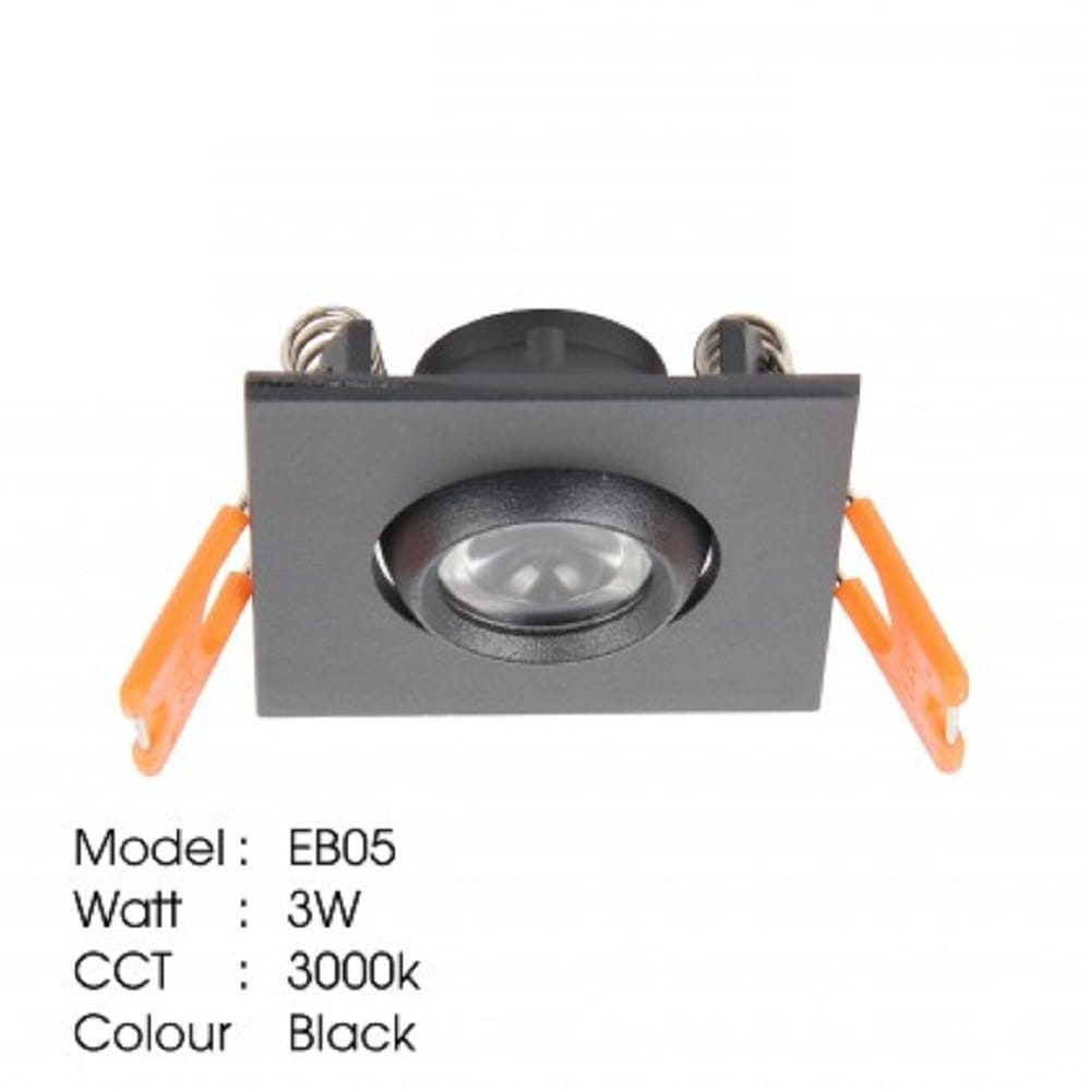 YETPLUS RECESSED EYEBALL LED EB05 3W WARM WHITE (3000K) SQUARE BLACK