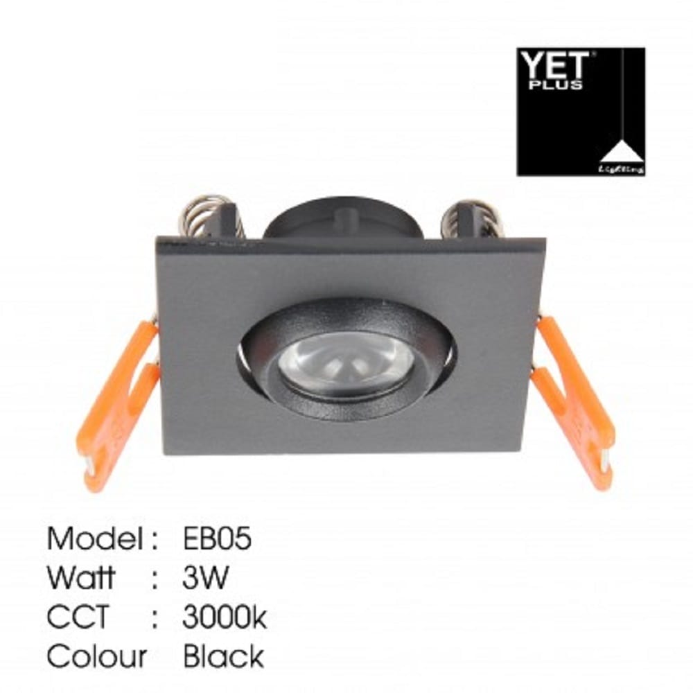 YETPLUS RECESSED EYEBALL LED EB05 3W WARM WHITE (3000K) SQUARE BLACK