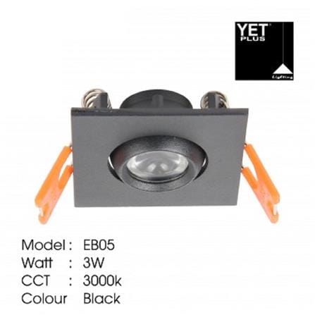 YETPLUS RECESSED EYEBALL LED EB05 3W WARM WHITE (3000K) SQUARE BLACK