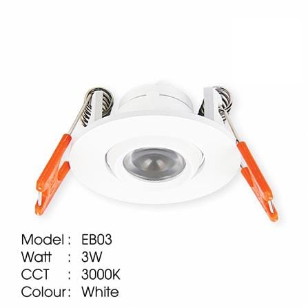 YETPLUS RECESSED EYEBALL LED EB03 3W WARM WHITE (3000K) ROUND WHITE