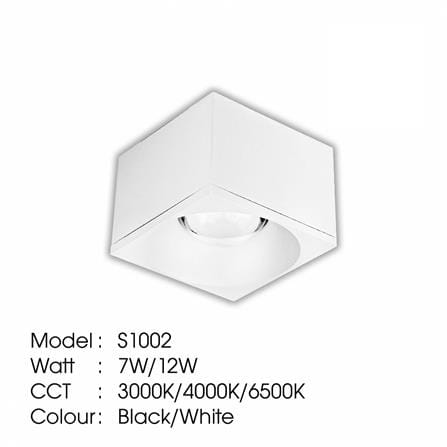 YETPLUS SURFACE DOWNLIGHT LED S1002 7W WARM WHITE (3000K) SQUARE WHITE