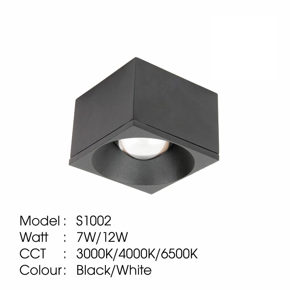 YETPLUS SURFACE DOWNLIGHT LED S1002 7W COOL WHITE (4000K) SQUARE BLACK