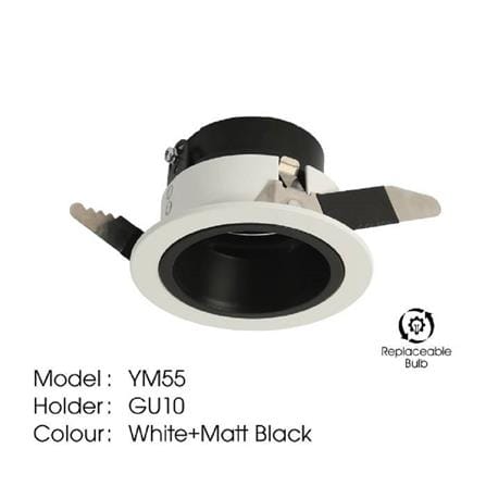 YETPLUS RECESSED EYEBALL YM55 GU10 ROUND WHITE MATTE BLACK