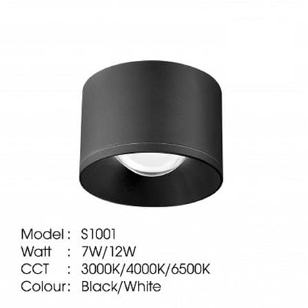 YETPLUS SURFACE DOWNLIGHT LED S1001 7W COOL WHITE (4000K) ROUND BLACK