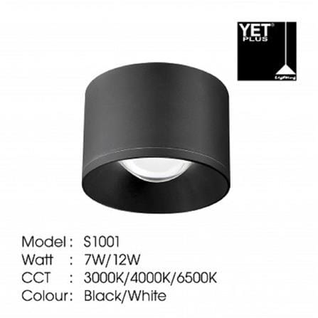 YETPLUS SURFACE DOWNLIGHT LED S1001 7W COOL WHITE (4000K) ROUND BLACK