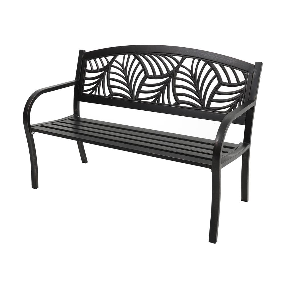 PATIO IRON BENCH SPRING EVELYN PALM BRONZE