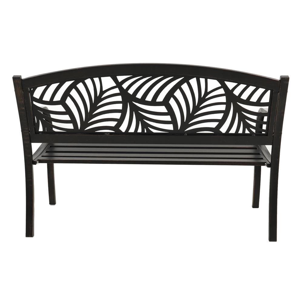 PATIO IRON BENCH SPRING EVELYN PALM BRONZE