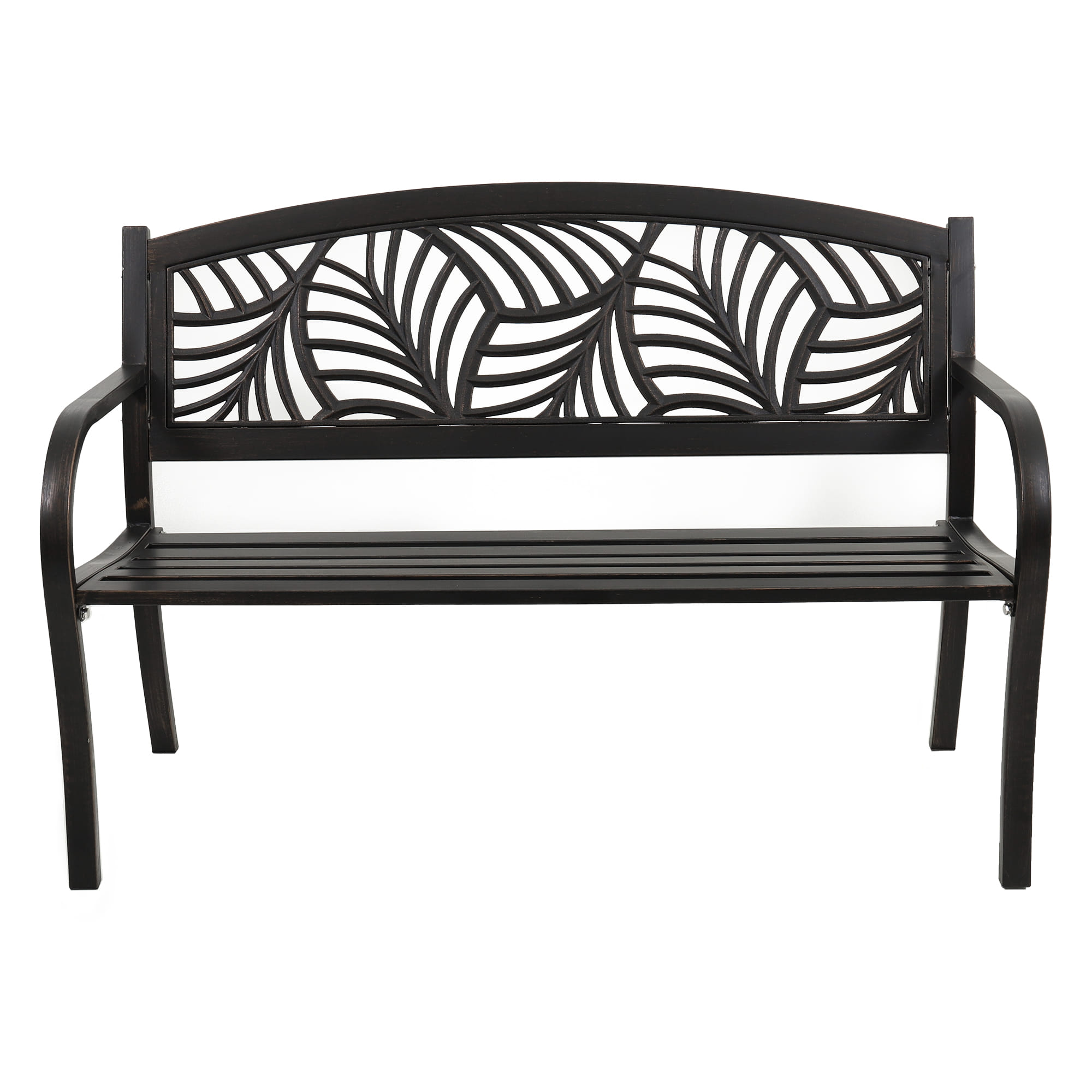 PATIO IRON BENCH SPRING EVELYN PALM BRONZE