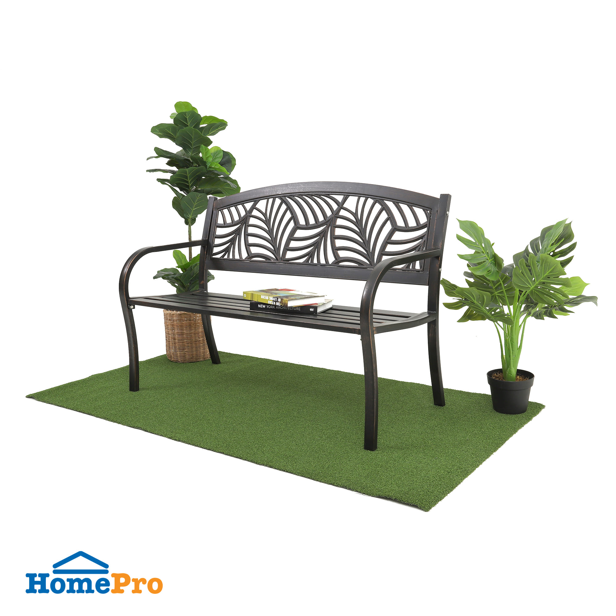 PATIO IRON BENCH SPRING EVELYN PALM BRONZE