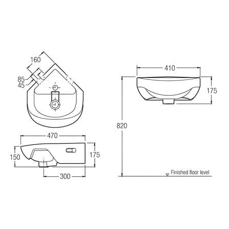 JOHNSON SUISSE WINDSOR CORNER WALL HUNG BASIN SET - WBAAWC100WW WHITE