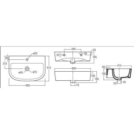 JOHNSON SUISSE LATINA 600 WALL HUNG BASIN SET WBVC950040WW WHITE
