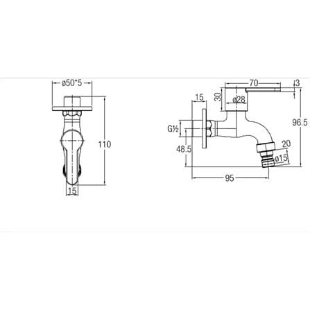 JOHNSON SUISSE MURANO 1/2" WASHING MACHINE TAP WITH WALL FLANGE WBFA301419SS