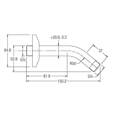 JOHNSON SUISSE BRASS SHOWER ARM AND FLANGE LENGTH 150MM WBFA300474CP