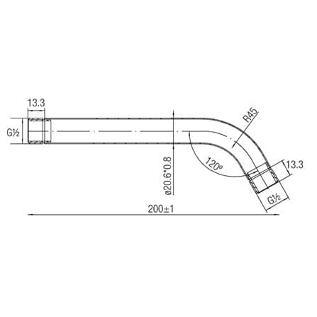 JOHNSON SUISSE SHOWER ARM AND FLANGE LENGTH 200MM (45 DEGREE ANGLE) WBFA301186CP