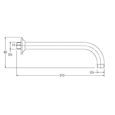 JOHNSON SUISSE BRASS SHOWER ARM AND FLANGE LENGTH : 300MM WBFA300578CP