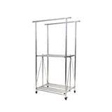 2-BAR ADJUSTABLE FOLDING STAINLESS STEEL CLOTHES RACK WITH CASTERS MHT 15-50X75-115X160-180CM