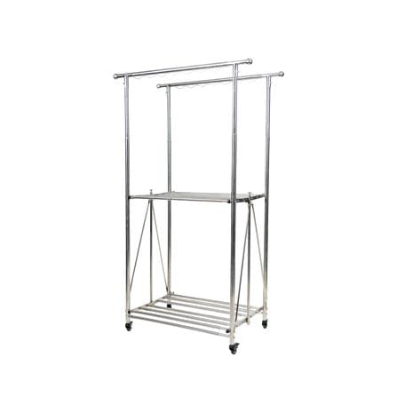 2-BAR ADJUSTABLE FOLDING STAINLESS STEEL CLOTHES RACK WITH CASTERS MHT 15-50X75-115X160-180CM