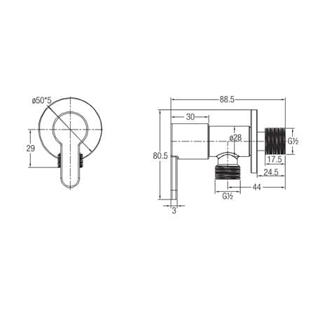 JOHNSON SUISSE MURANO 1/2" ANGLE VALVE WITH WALL FLANGE WBFA301420SS