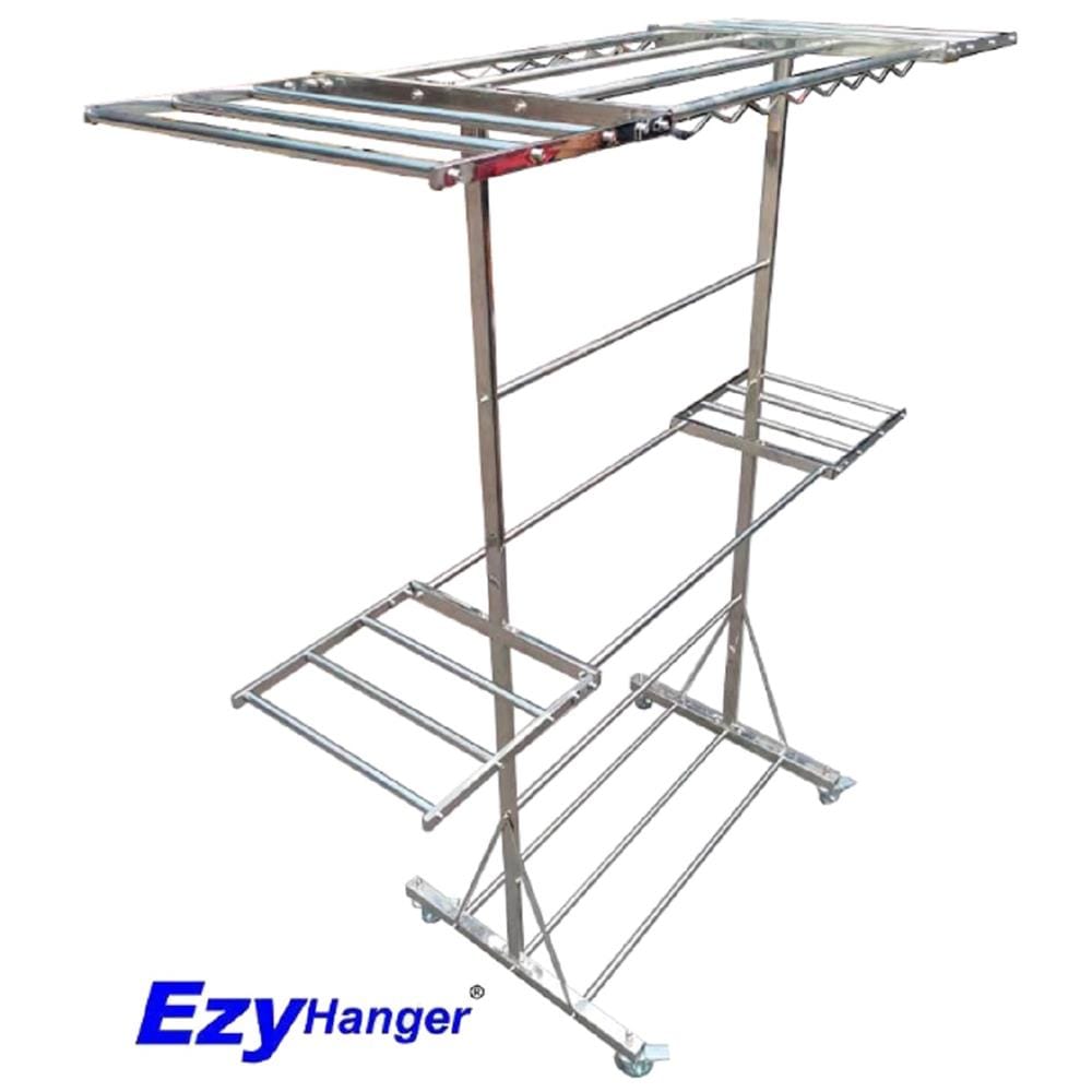 STAINLEE STEEL FREE STANDING CLOTHES HANGER WITH ADDITIONAL FOLDABLE WINGS EZYHANGER