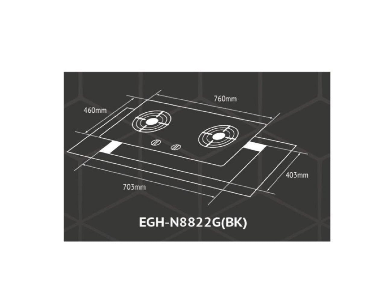 ELBA GAS HOB EGH-N8822G(BK) 2 x TRIPLE RING BURNERS 5.0kW 76CM