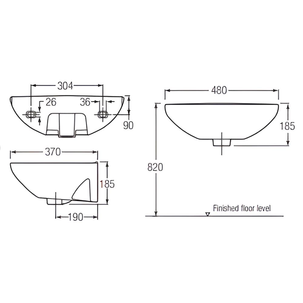 JOHNSON SUISSE WINDSOR 480MM WALL HUNG WASH BASIN SET WBAAWR201WW WHITE