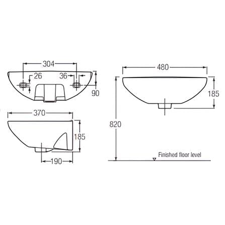 JOHNSON SUISSE WINDSOR 480MM WALL HUNG WASH BASIN SET WBAAWR201WW WHITE
