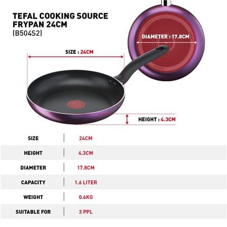 TEFAL B504S2 COOKING SOURCE 3 PC SET FRYPAN 24 CM + SAUCEPAN 18 CM + LID.