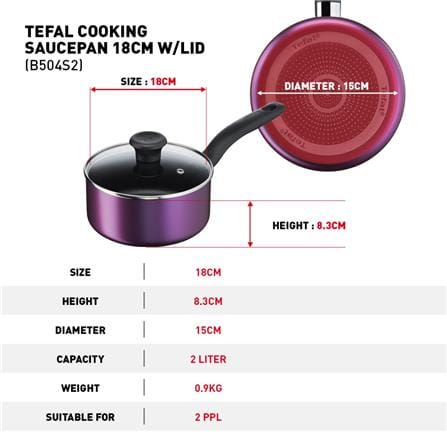 TEFAL B504S2 COOKING SOURCE 3 PC SET FRYPAN 24 CM + SAUCEPAN 18 CM + LID.