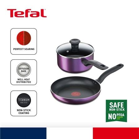 TEFAL B504S2 COOKING SOURCE 3 PC SET FRYPAN 24 CM + SAUCEPAN 18 CM + LID.