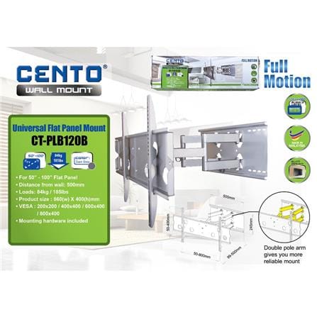 CENTO CT-PLB120B WALL HANGING DUAL ARM FULL MOTION TV BRACKET 50" - 100"