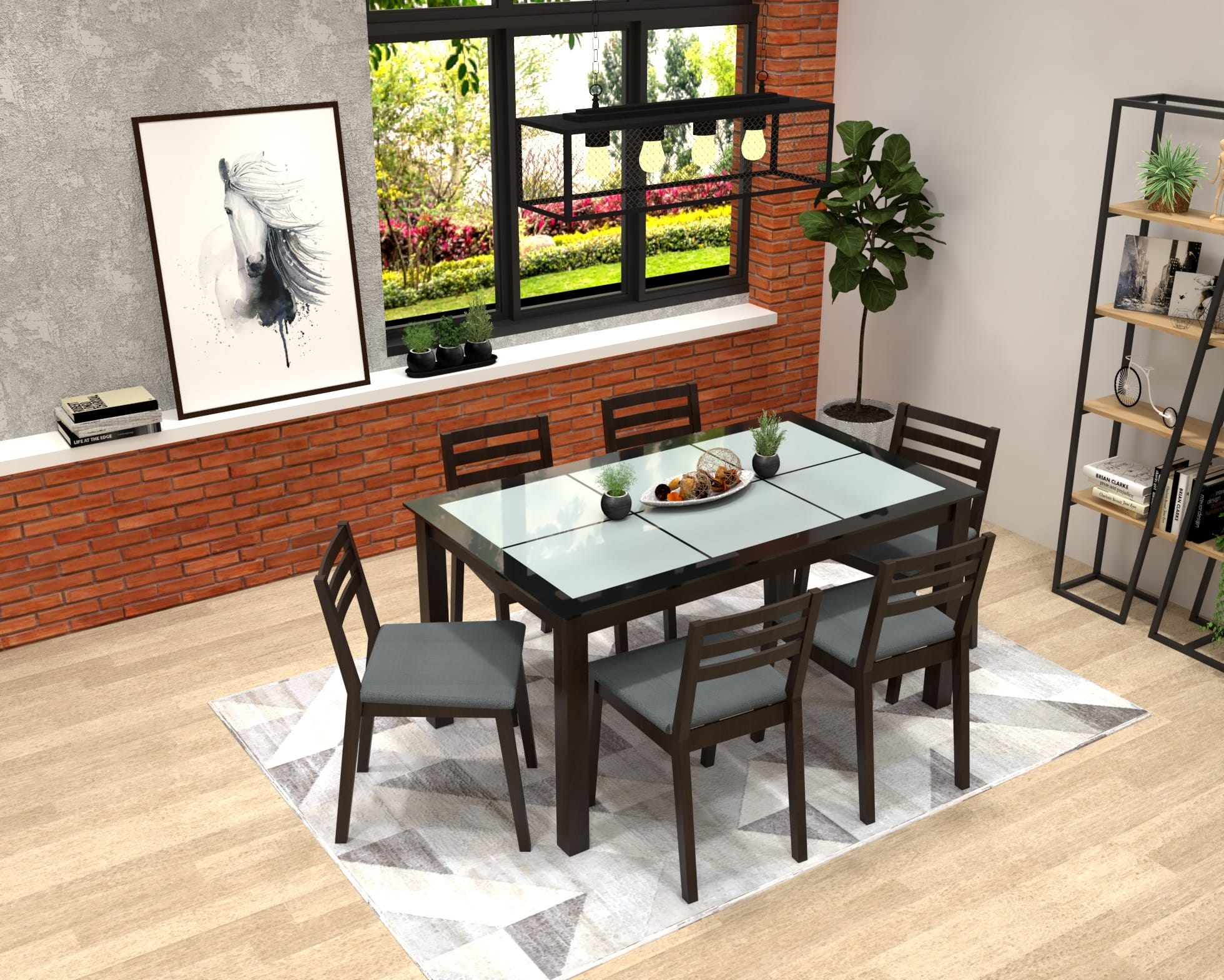 DINING TABLE SOLID WOOD FRAME SHELTON 1.4M BLACK