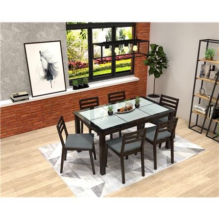 DINING TABLE SOLID WOOD FRAME SHELTON 1.4M BLACK