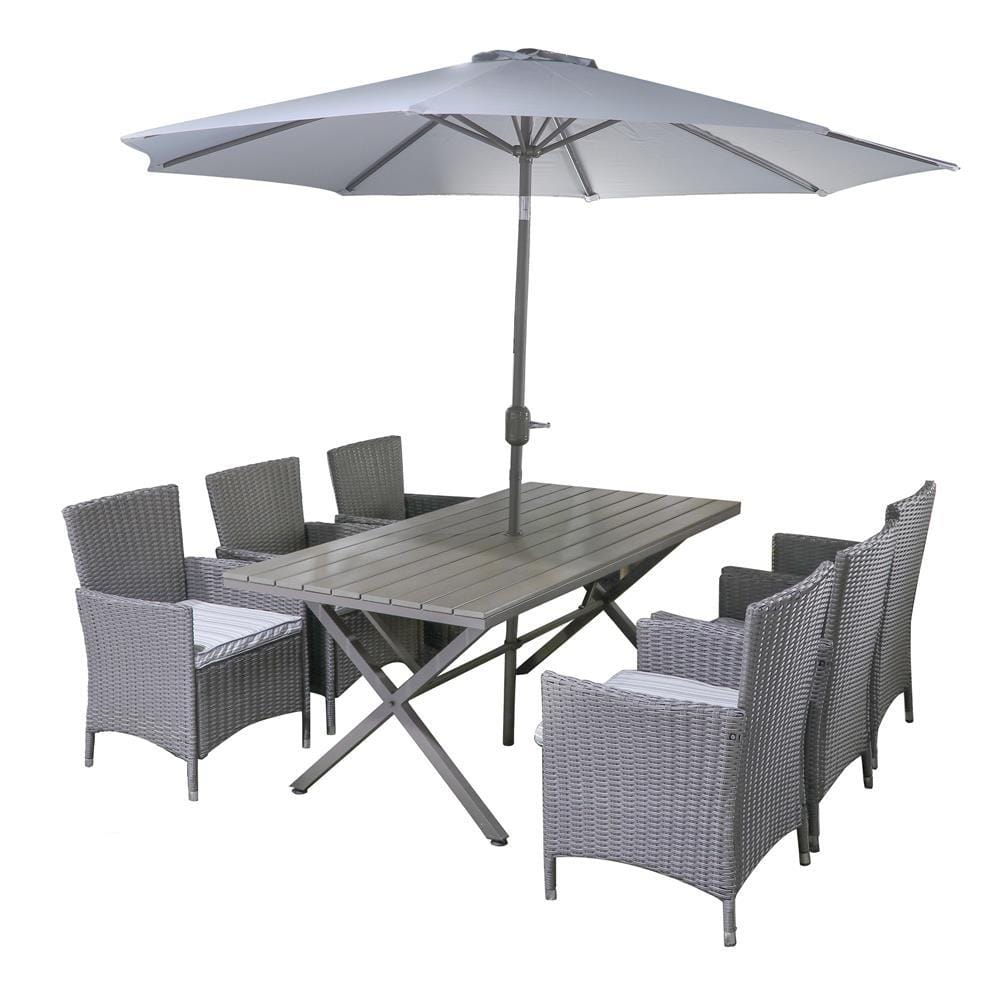 6-SEAT PATIO SET WITH PARASOL SPRING FLORENCE GRAY [EXCLUSIVE FROM HOMEPRO THAILAND]